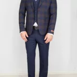 Костюм-тройка синего цвета комбинированная модель Брючные мужские костюмы