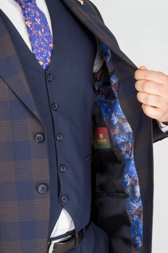 Костюм-тройка синего цвета комбинированная модель Брючные мужские костюмы