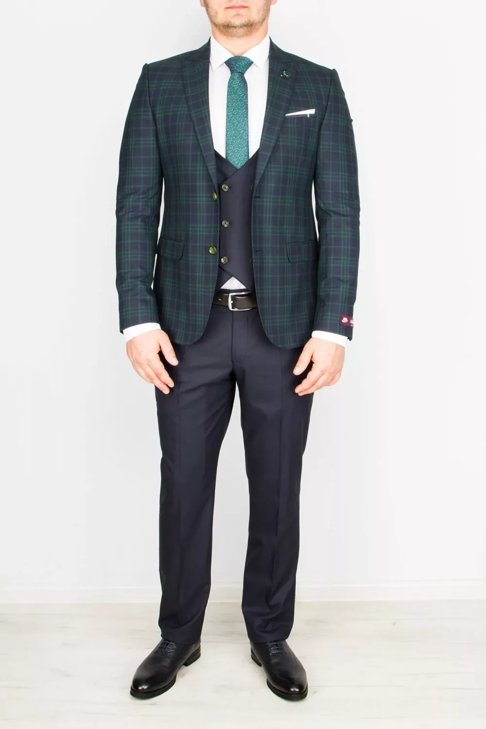 70 Костюм-тройка синего цвета в зеленую клетку Каталог