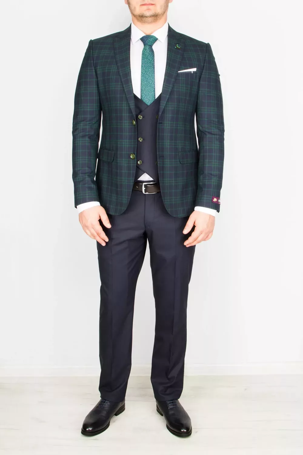 70 Костюм-тройка синего цвета в зеленую клетку Каталог