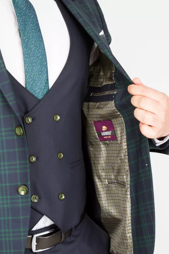 Костюм-тройка синего цвета в зеленую клетку Каталог