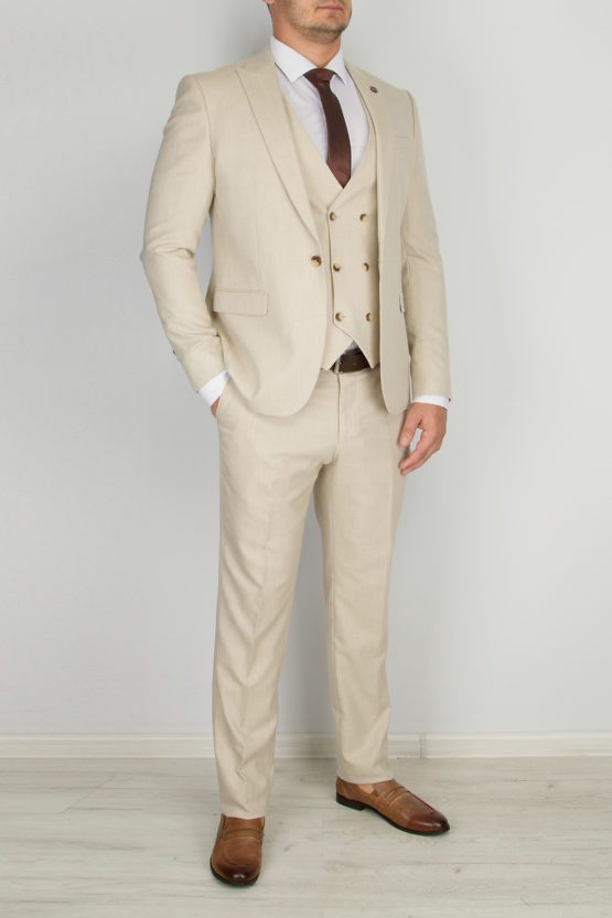 Костюм-тройка бежевого цвета Вечерние мужские костюмы