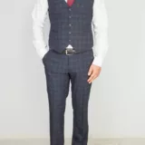 Костюм-тройка темно-синего цвета в бордовую клетку Каталог