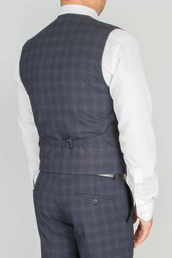 Костюм-тройка темно-синего цвета в бордовую клетку Каталог