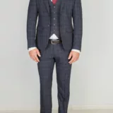 Костюм-тройка темно-синего цвета в бордовую клетку Каталог