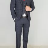 Костюм-тройка темно-синего цвета в бордовую клетку Каталог