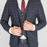 Костюм-тройка темно-синего цвета в бордовую клетку Каталог