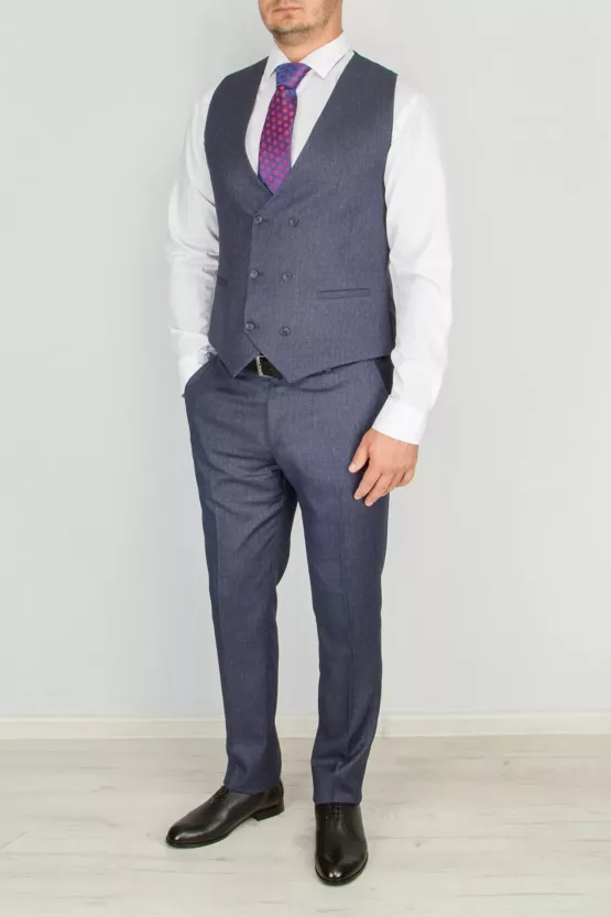 Приталенный костюм-тройка серого цвета Брючные мужские костюмы