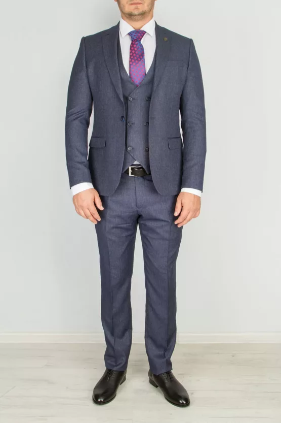 Приталенный костюм-тройка серого цвета Брючные мужские костюмы