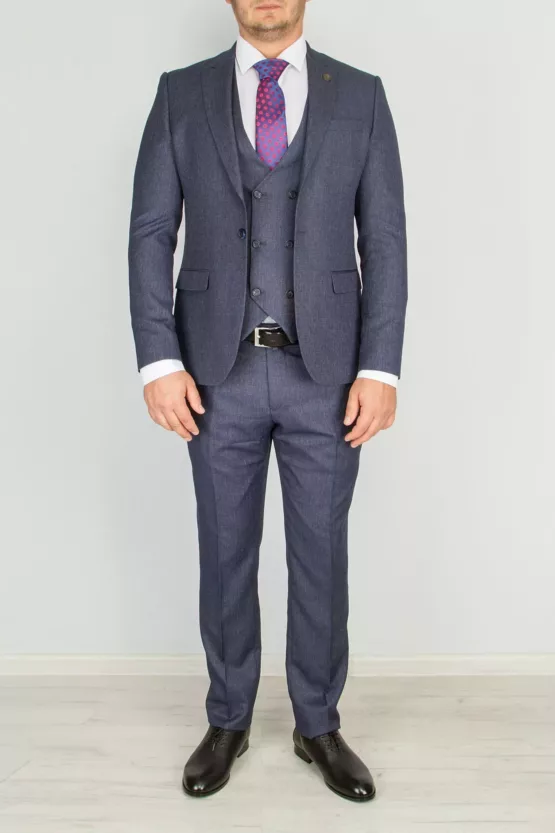 Приталенный костюм-тройка серого цвета Брючные мужские костюмы