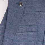 Костюм-тройка серо-синего цвета в бирюзовую клетку Мужские стильные костюмы