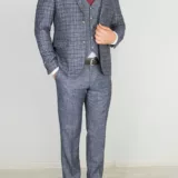 Костюм-тройка светло-серого цвета с клеточным пиджаком Каталог