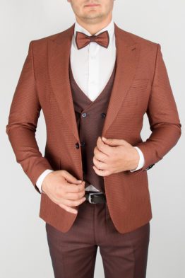 Костюм-тройка коричневого цвета с оранжевым пиджаком Мужские модные костюмы