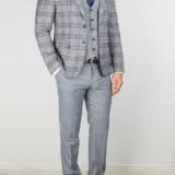 Костюм-тройка серого цвета с комбинированным клеточным пиджаком Каталог