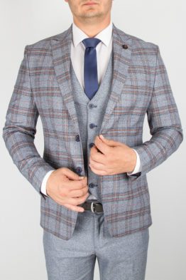 Костюм-тройка серого цвета с комбинированным клеточным пиджаком Костюмы тройка мужские