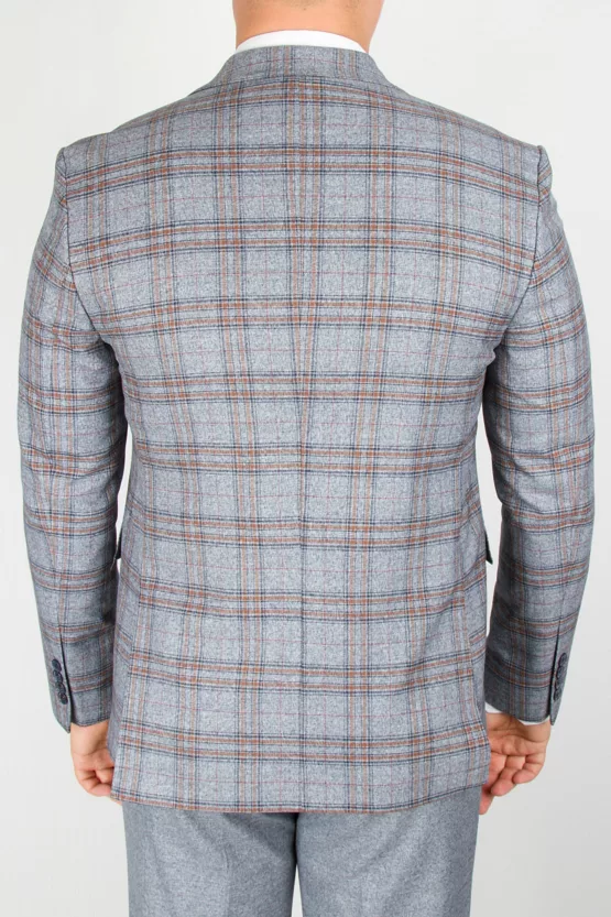 Костюм-тройка серого цвета с комбинированным клеточным пиджаком Каталог