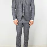 Костюм-тройка в клетку серого цвета Брючные мужские костюмы