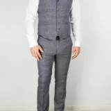 Костюм-тройка в клетку серого цвета Брючные мужские костюмы