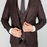 Костюм-тройка темно-бордового цвета в клетку Каталог