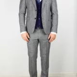 Костюм-тройка серого цвета с трикотажным синим жилетом Каталог
