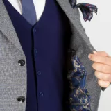 Костюм-тройка серого цвета с трикотажным синим жилетом Каталог