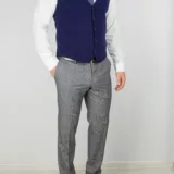 Костюм-тройка серого цвета с трикотажным синим жилетом Каталог