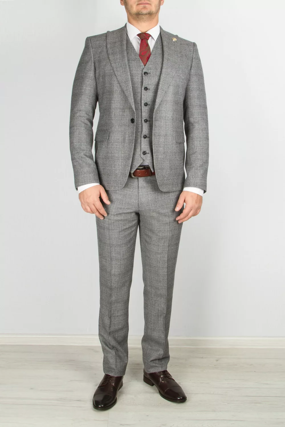 Серый костюм-тройка Вечерние мужские костюмы
