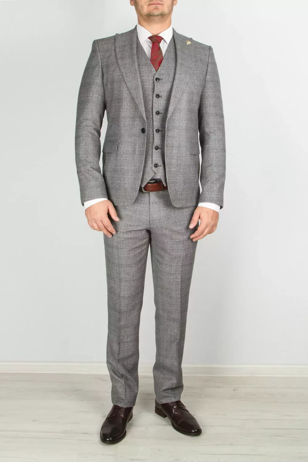Серый костюм-тройка Вечерние мужские костюмы