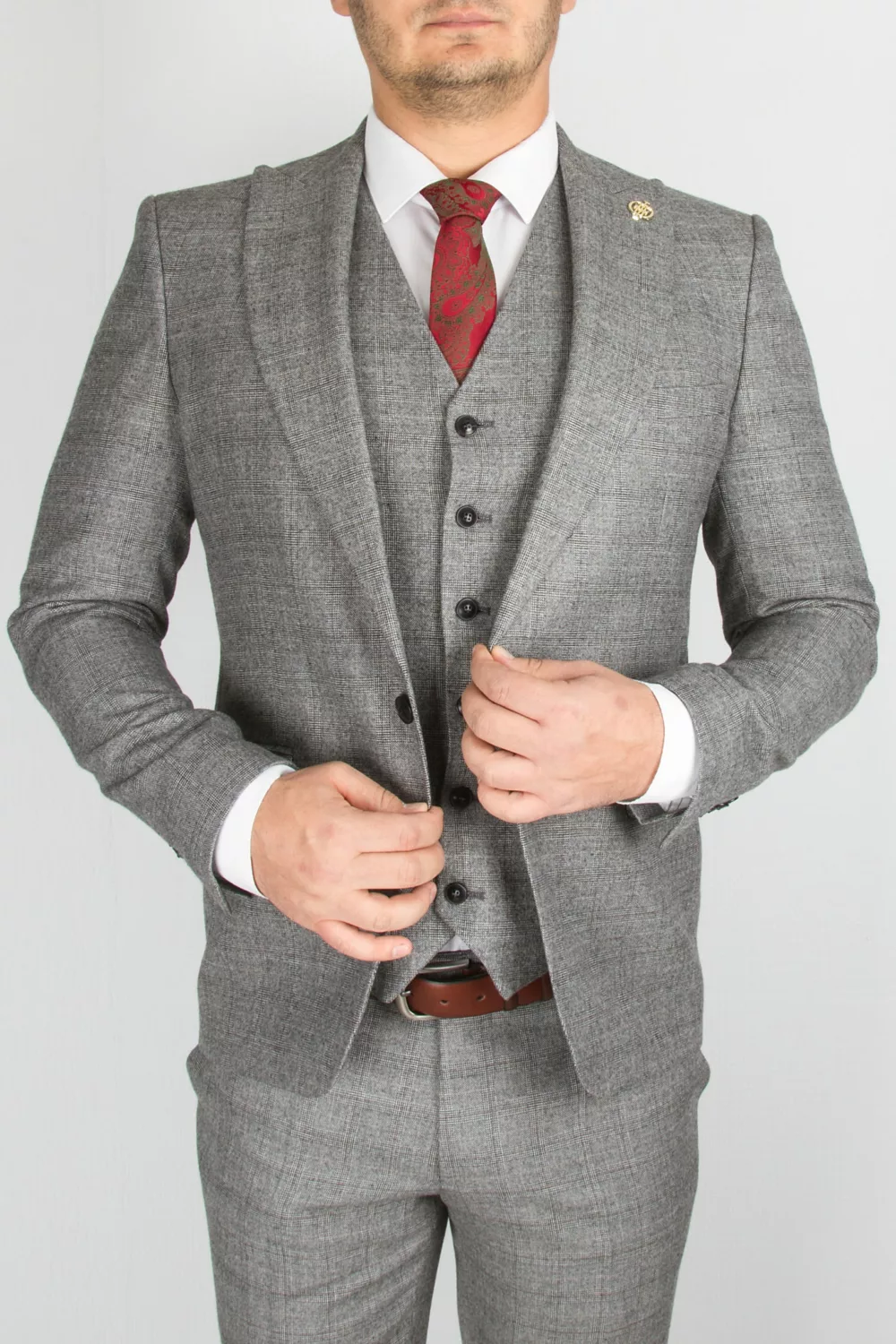 Серый костюм-тройка Вечерние мужские костюмы