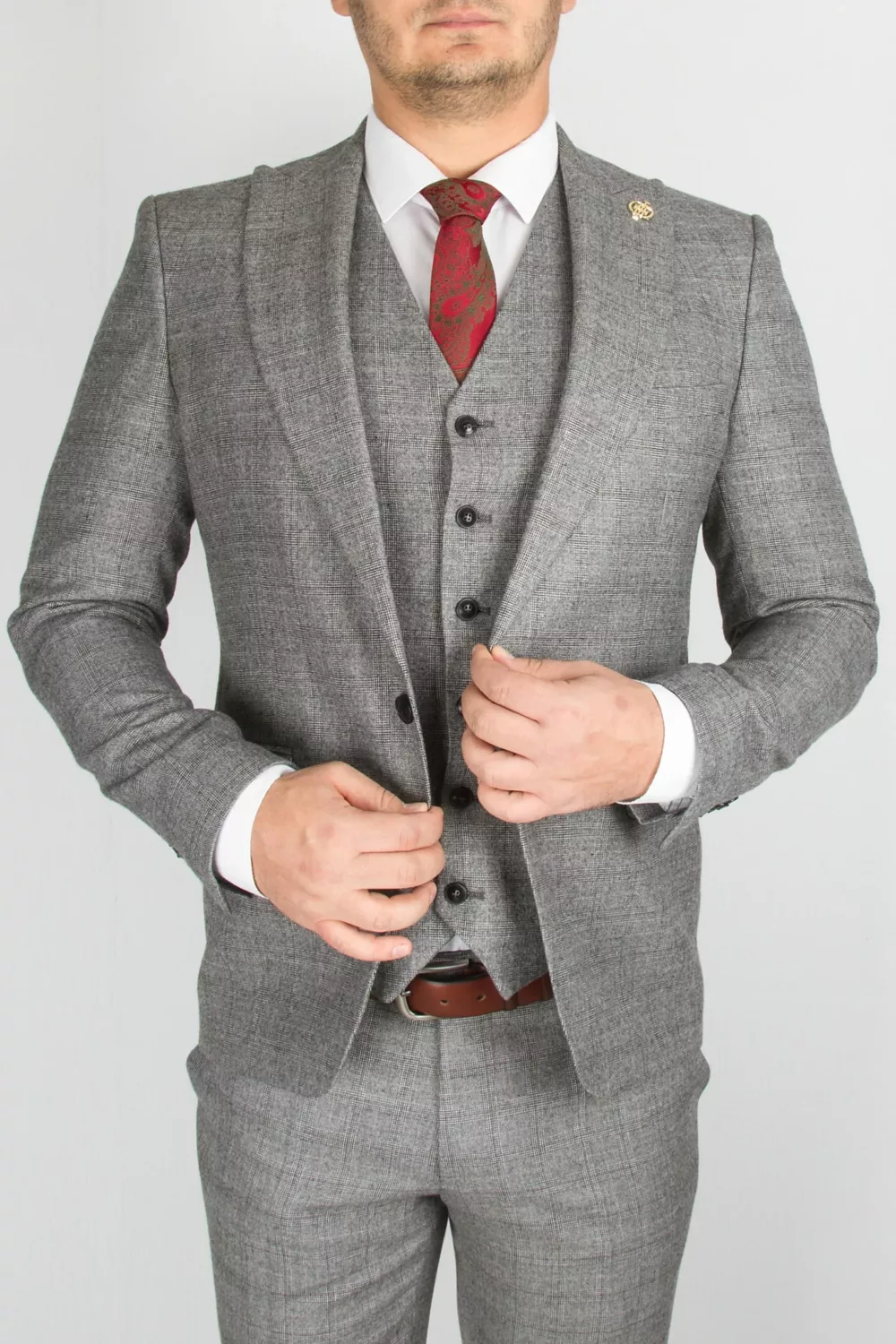 Серый костюм-тройка Вечерние мужские костюмы