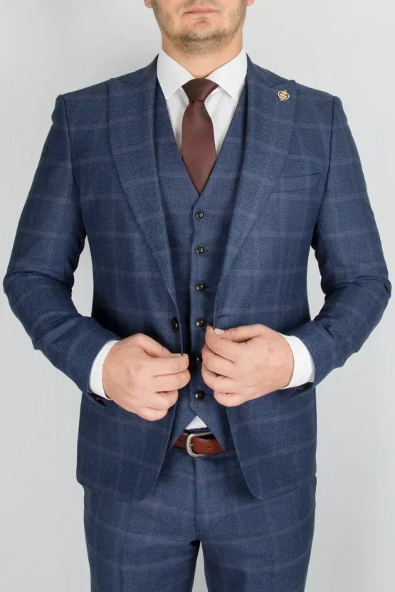 Костюм-тройка синего цвета в клетку Каталог