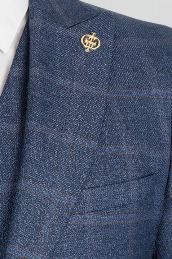 Костюм-тройка синего цвета в клетку Каталог