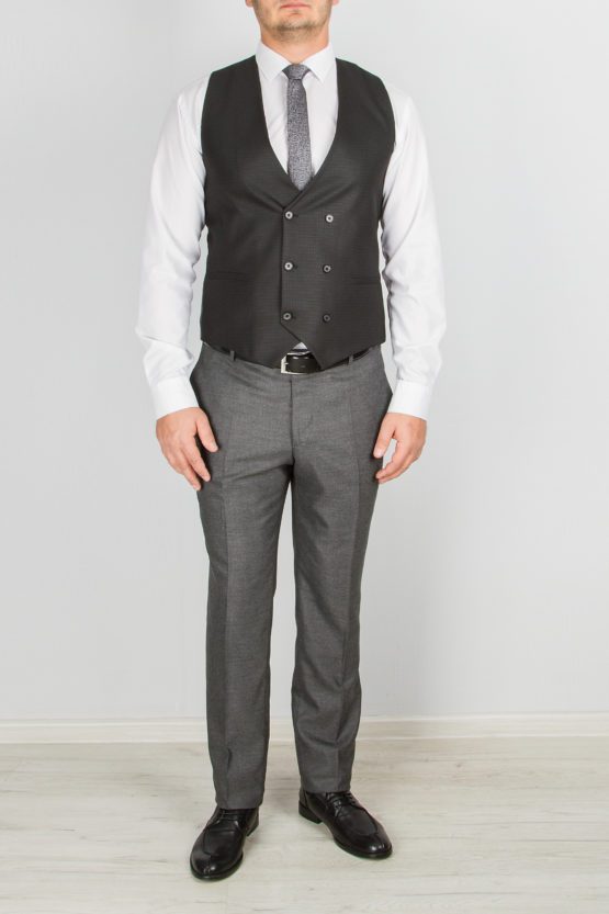 Костюм-тройка серого цвета с черным жилетом Вечерние мужские костюмы
