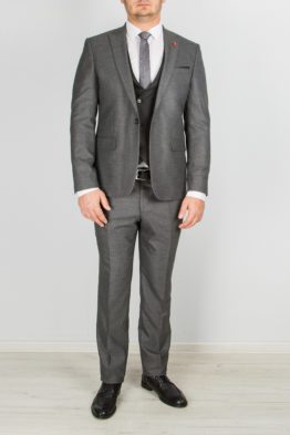 Костюм-тройка серого цвета с черным жилетом Вечерние мужские костюмы