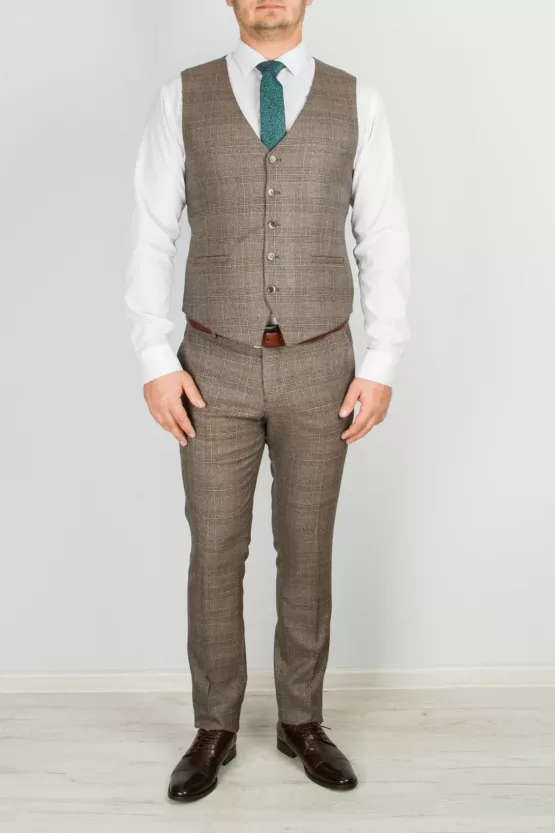 Клетчатый костюм-тройка песочного цвета Вечерние мужские костюмы