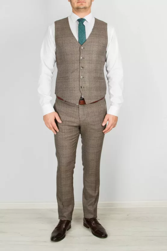 Клетчатый костюм-тройка песочного цвета Вечерние мужские костюмы