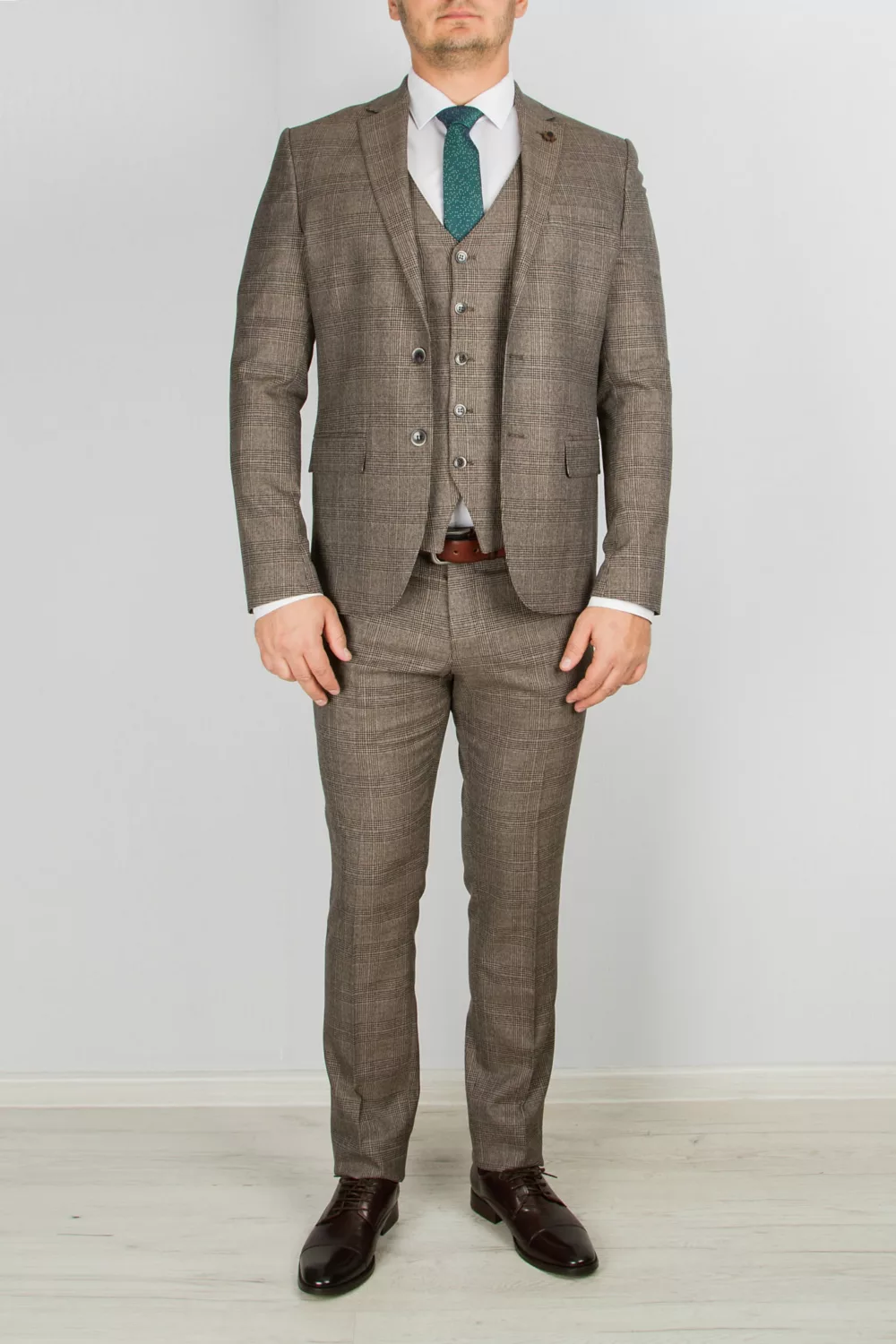 Клетчатый костюм-тройка песочного цвета Вечерние мужские костюмы