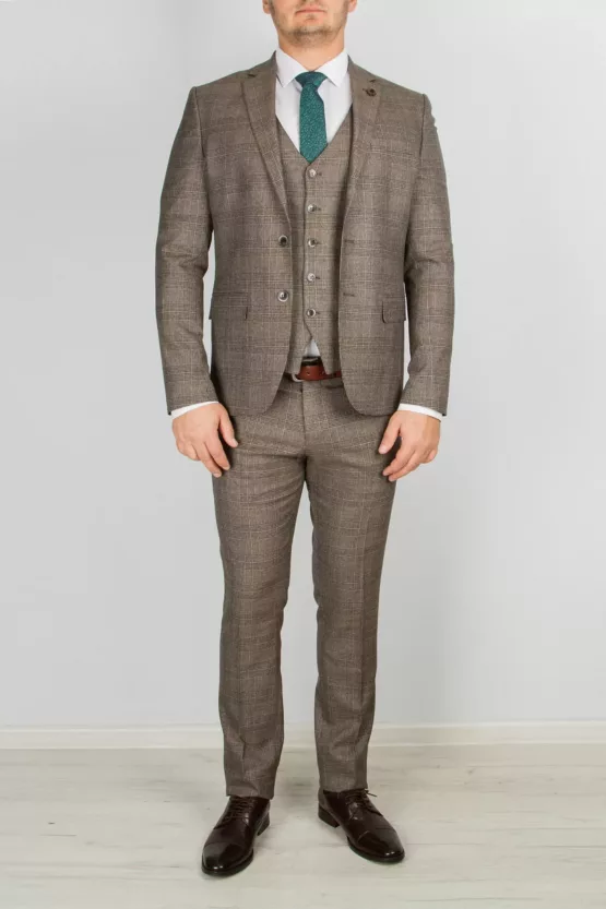 Клетчатый костюм-тройка песочного цвета Вечерние мужские костюмы