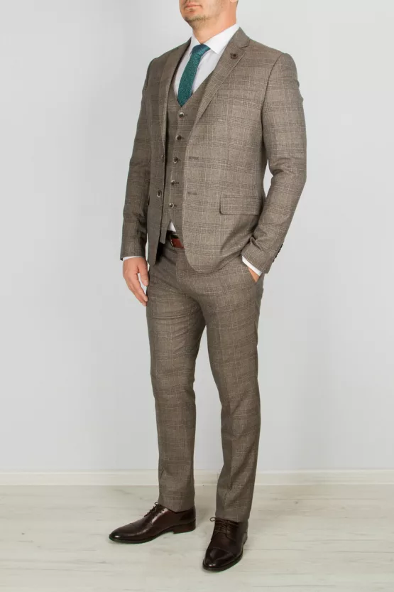 Клетчатый костюм-тройка песочного цвета Вечерние мужские костюмы