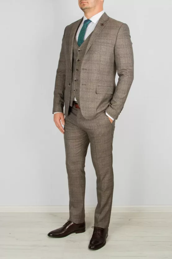 Клетчатый костюм-тройка песочного цвета Вечерние мужские костюмы