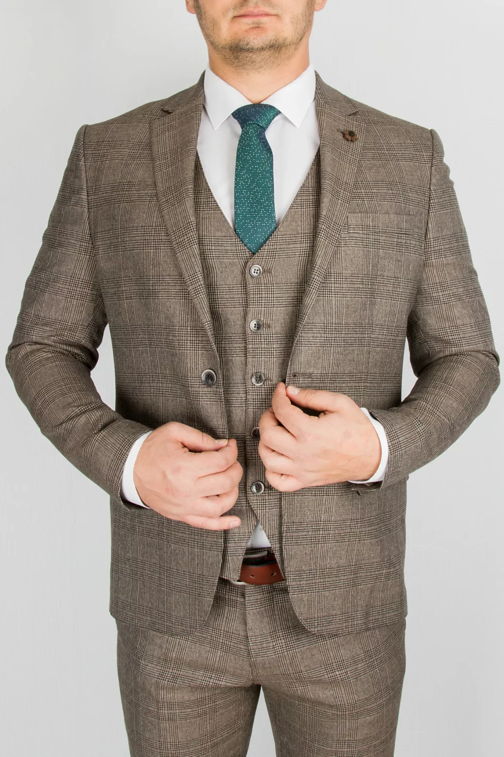 Клетчатый костюм-тройка песочного цвета Вечерние мужские костюмы