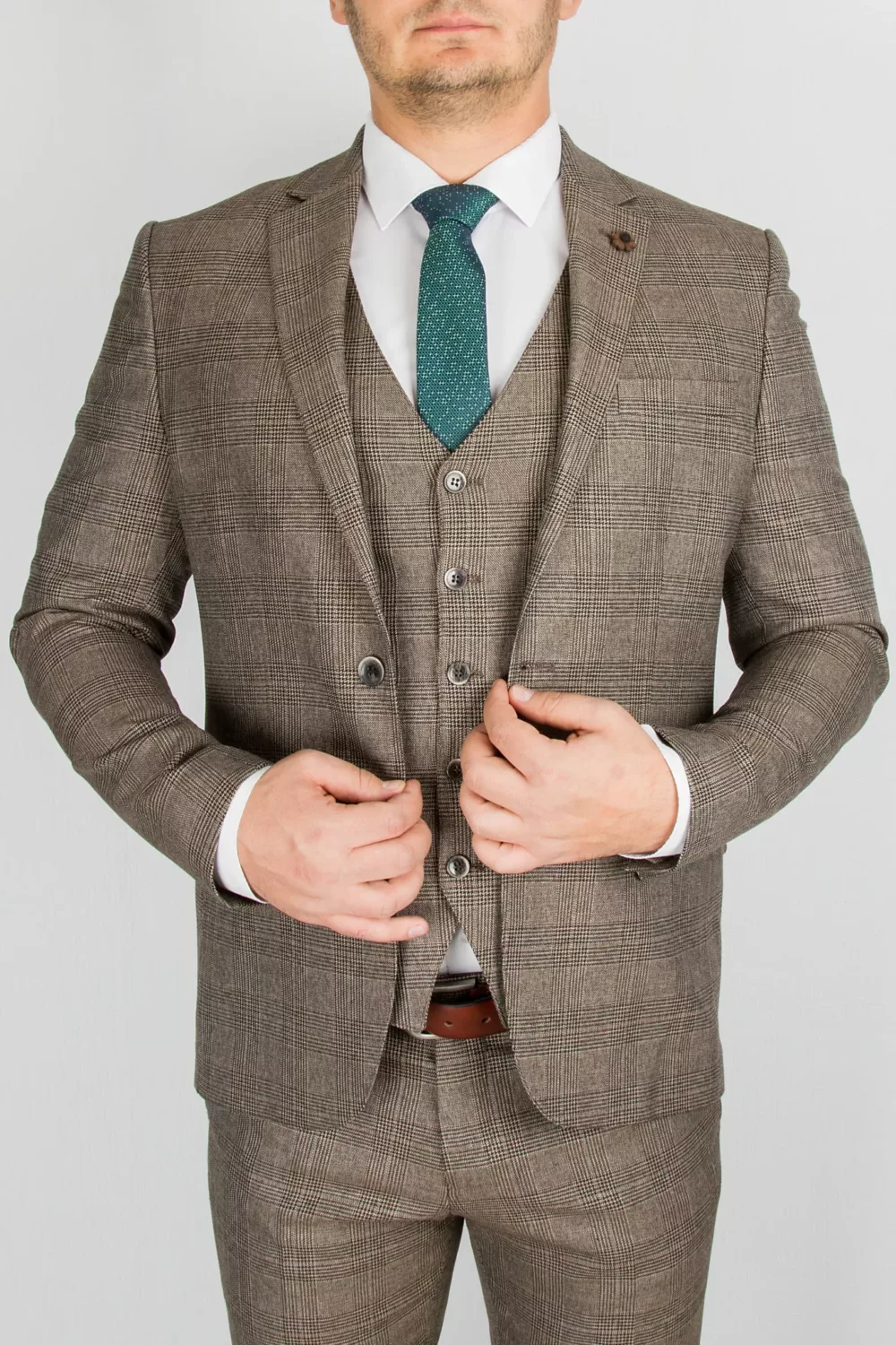 Клетчатый костюм-тройка песочного цвета Вечерние мужские костюмы