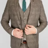 Клетчатый костюм-тройка песочного цвета Вечерние мужские костюмы