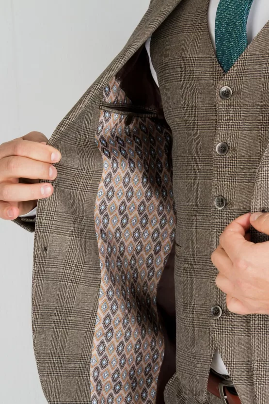 Клетчатый костюм-тройка песочного цвета Вечерние мужские костюмы