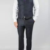 Приталенный костюм-тройка темно-синего цвета Каталог