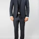 Приталенный костюм-тройка темно-синего цвета Каталог