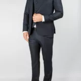 Приталенный костюм-тройка темно-синего цвета Каталог