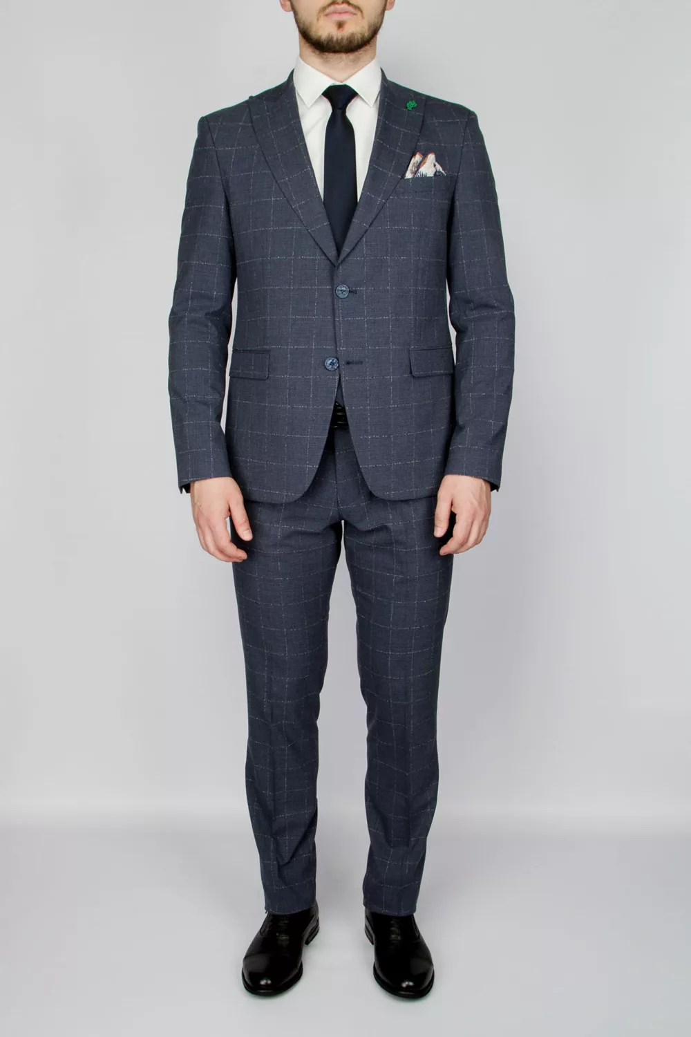Костюм-двойка серого цвета в клетку Вечерние мужские костюмы