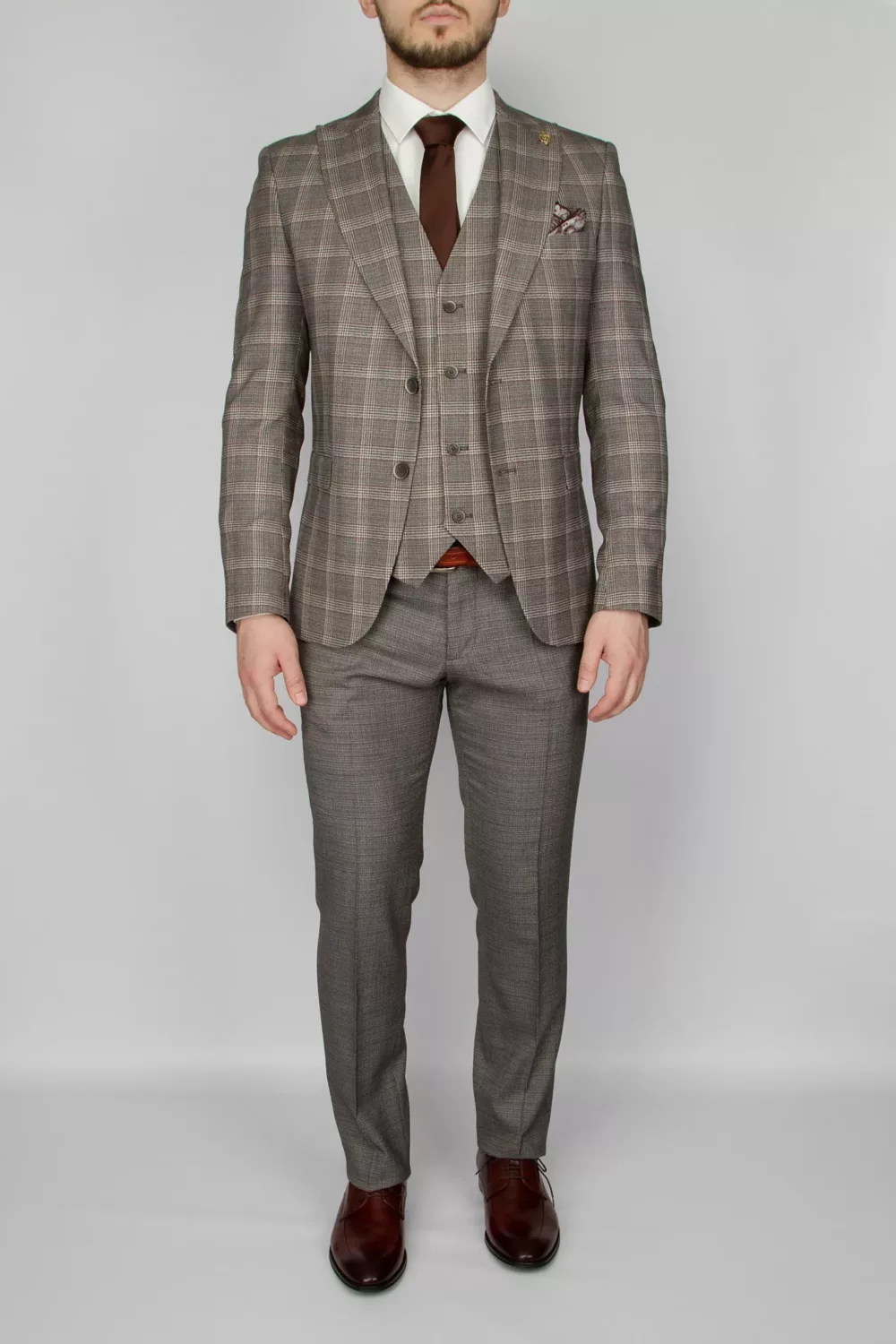 18 Клетчатый серый костюм-тройка Каталог