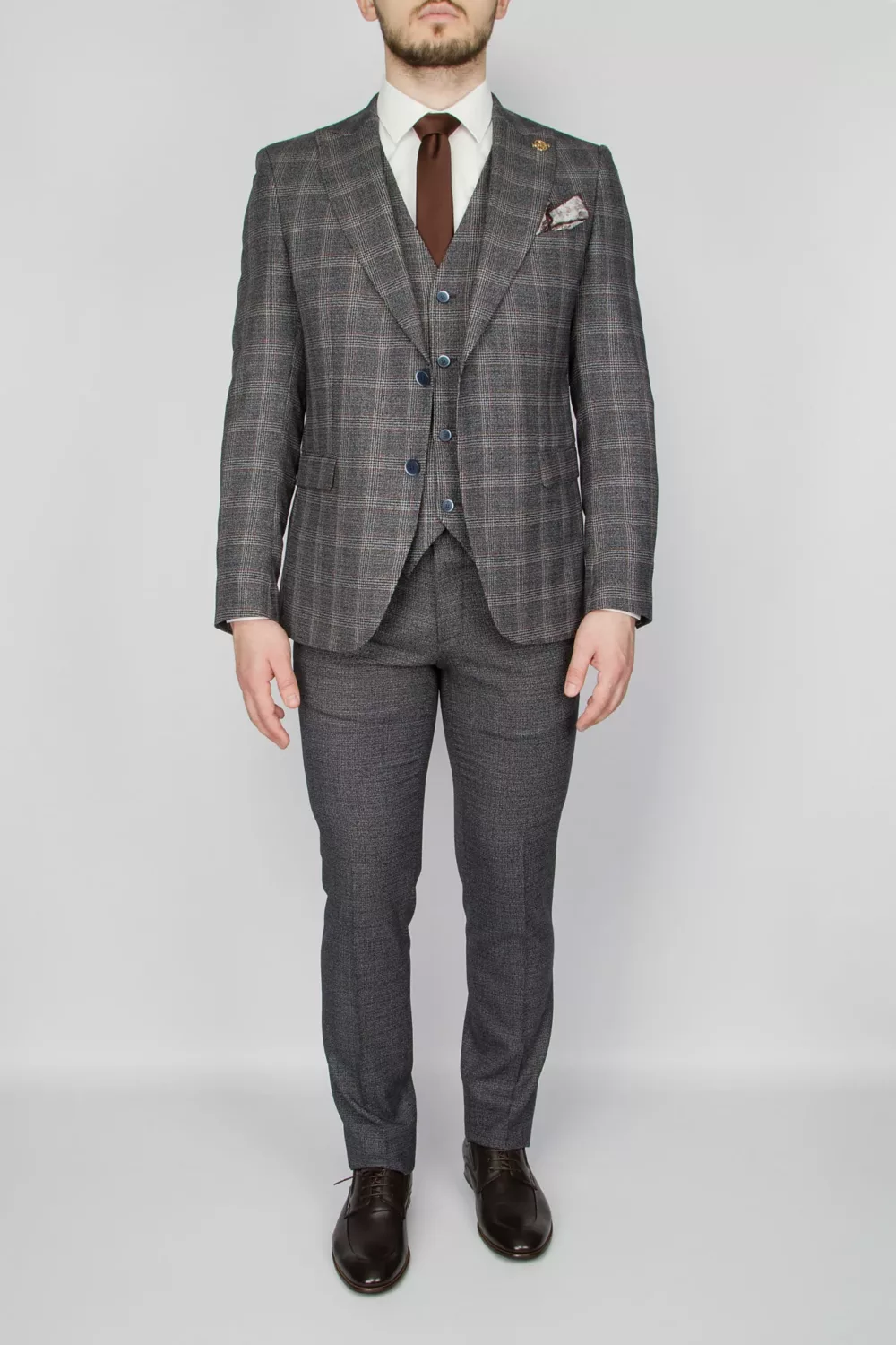 37 Костюм-тройка в клетку серый цвет Вечерние мужские костюмы